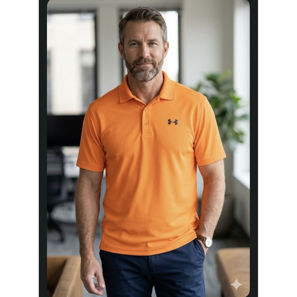 NWT Under Armour Golf Polo Shirt Mens XL/TG/XH Loose Fit Orange HeatGear $50